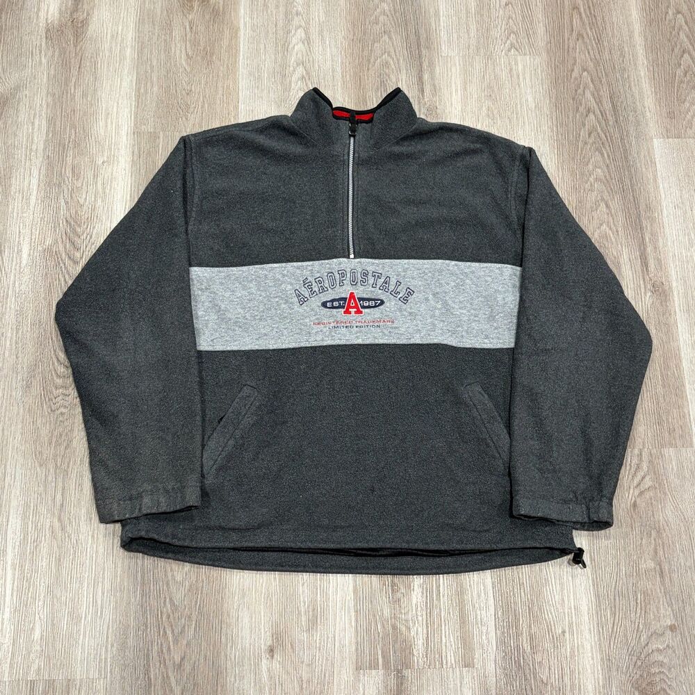 Vintage Aéropostale 1/4 Zip Aero-Tech Fleece Oversized Pullover Top Size XL Gray